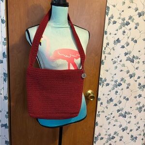 The Sak Handcrafted Red Crochet Shoulder Bag